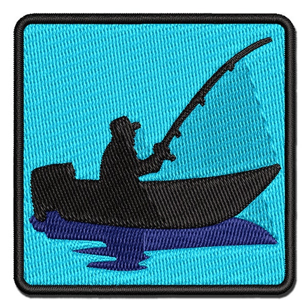 Fisherman in Fishing Boat Multi-Color Embroidered Iron-On Patch Applique
