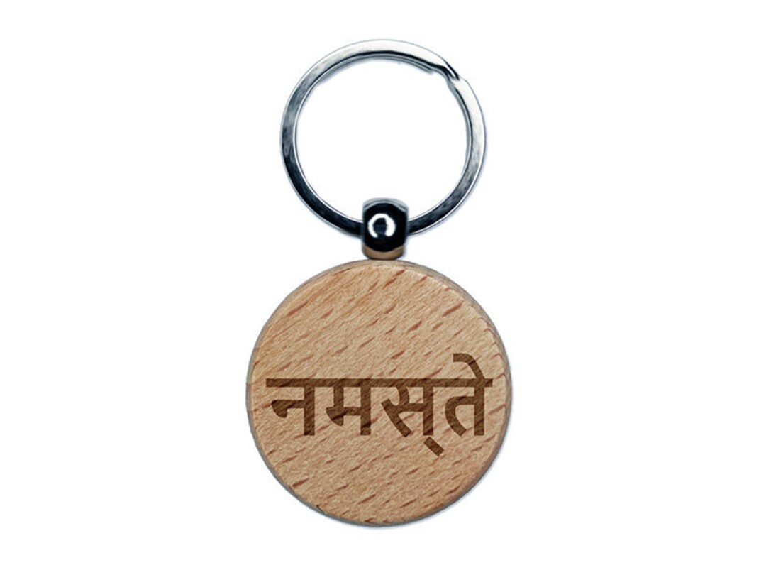 Namaste Hello Hindi Greeting Engraved Wood Round Keychain Tag Etsy