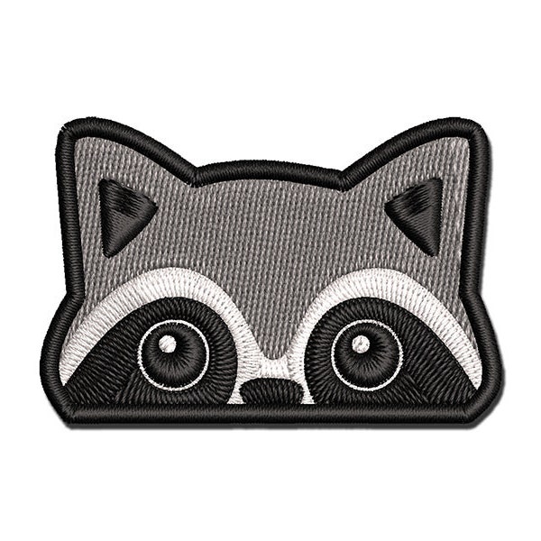 Peeking Raccoon Multi-Color Embroidered Iron-On or Hook & Loop Patch Applique