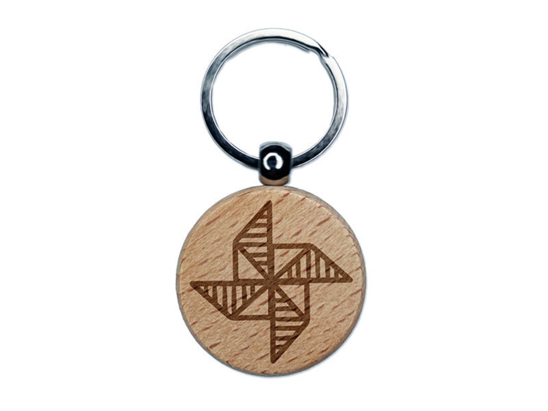 Pinwheel Fan Engraved Wood Round Keychain Tag Charm Etsy