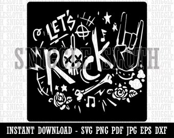 Let's Rock Roll Music Skull Hand Sign Clipart Instant Digital Download SVG EPS PNG pdf ai dxf jpg Cut Files Commercial