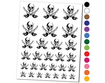 Pirate Skull and Swords Jolly Roger Temporary Tattoo Water Resistant Fake Body Art Set Collection