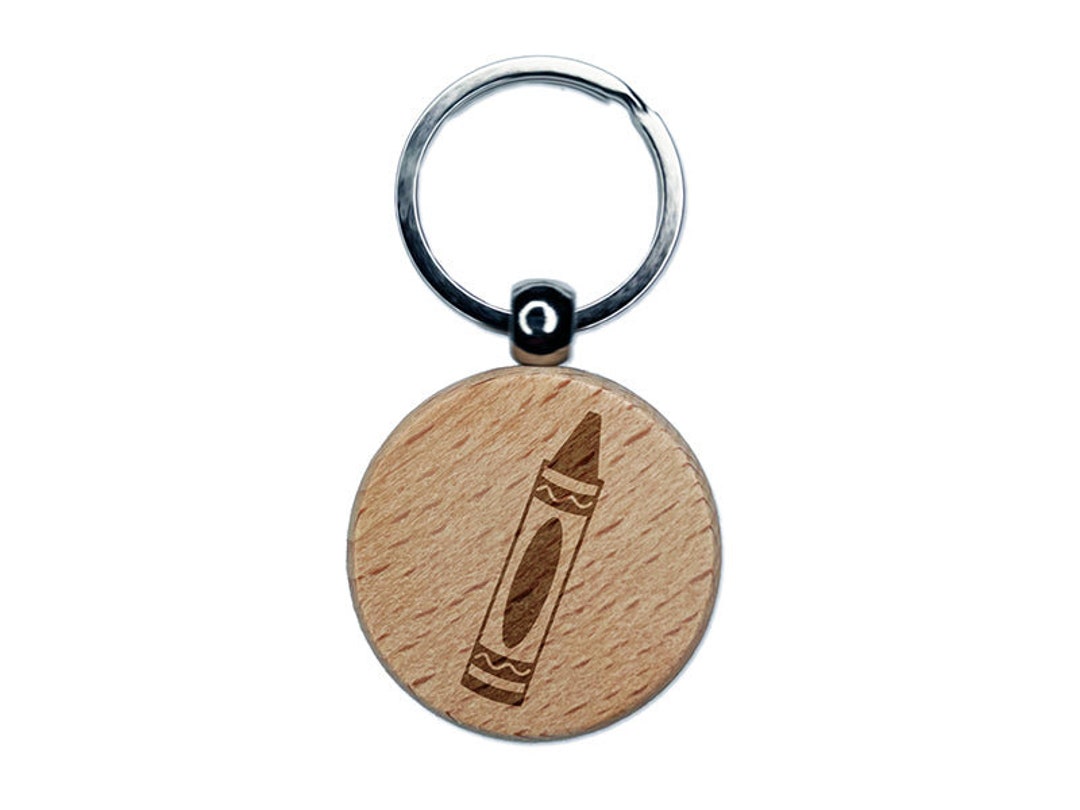 Coloring Crayon Engraved Wood Round Keychain Tag Charm Etsy
