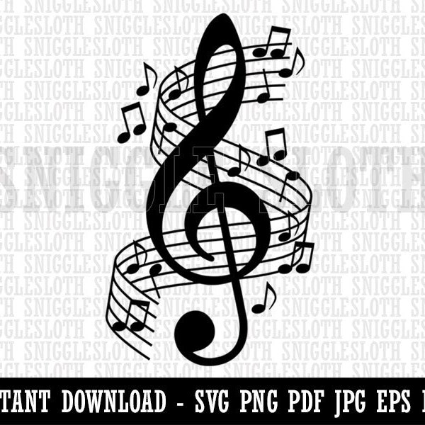 Fancy Treble Clef Music Clipart Téléchargement numérique instantané SVG EPS PNG PDF AI DXF JPG Fichiers coupés pour un usage commercial
