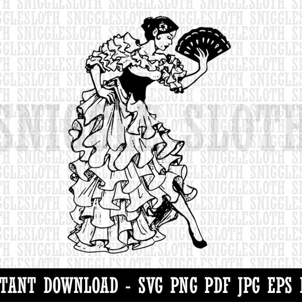 Beautiful Spanish Flamenco Dancer Woman Dress Clipart Digital Download SVG EPS PNG pdf ai dxf jpg Cut Files Commercial