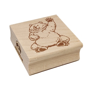 Charmingly Chubby Waving Bear Square Rubber Stamp for Stamping Crafting