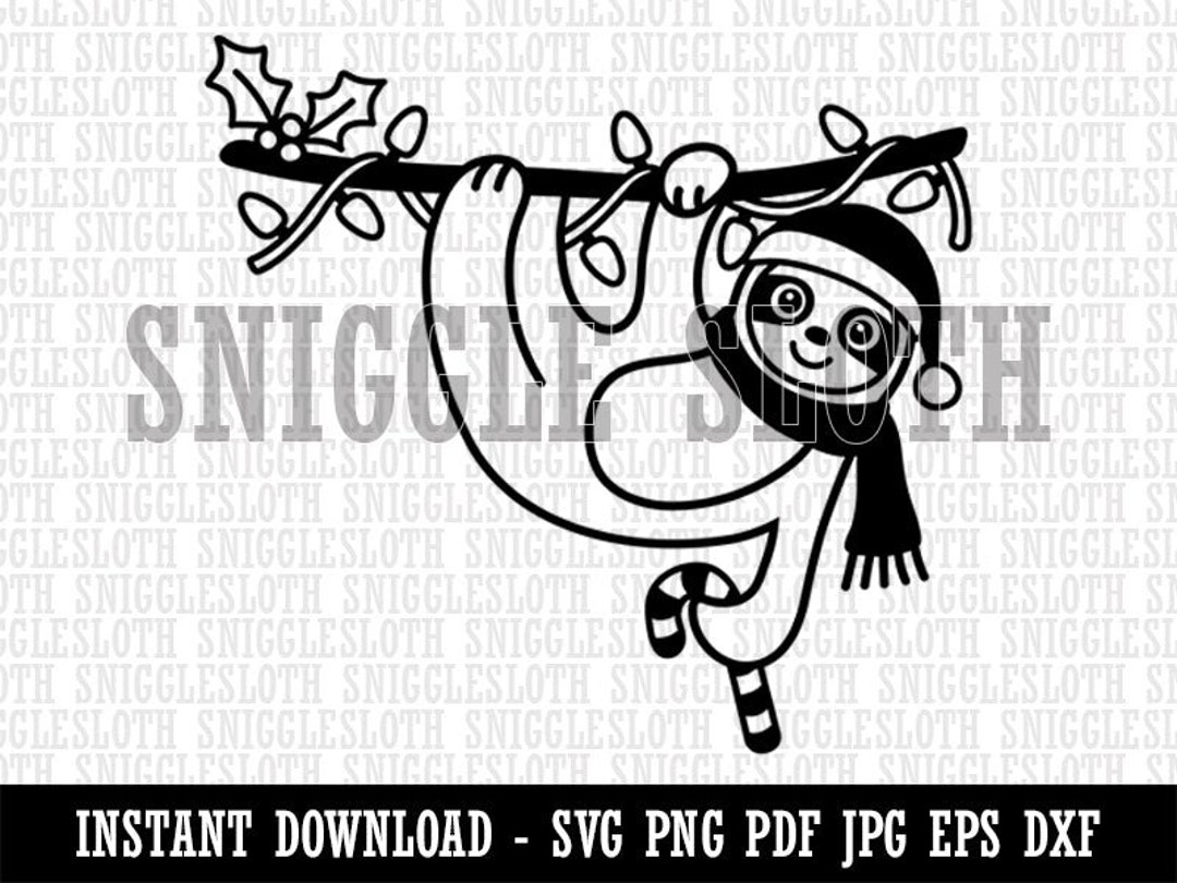 Christmas Hanging Sloth With Candy Cane Clipart Instant Digital Download  SVG EPS PNG Pdf Ai Dxf Jpg Cut Files Commercial 