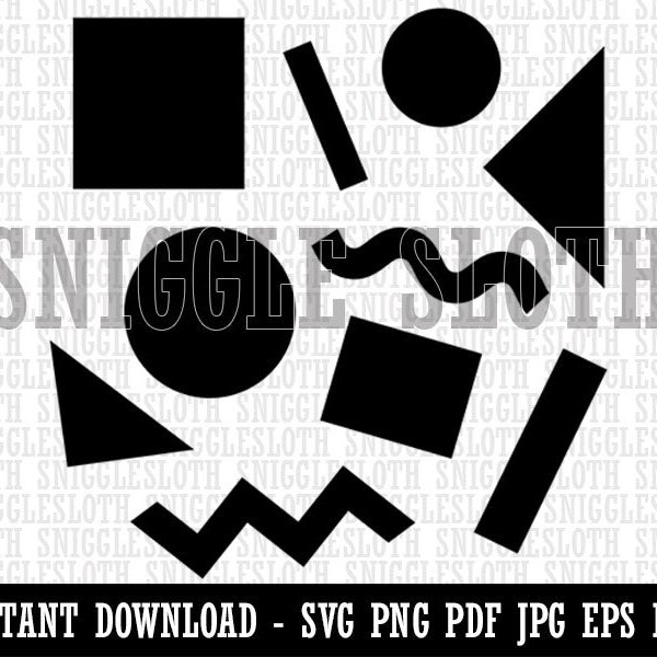 80s 90s Shapes Circle Square Squiggle Geometric Pattern Clipart Digital Download SVG EPS PNG pdf ai dxf jpg Cut Files