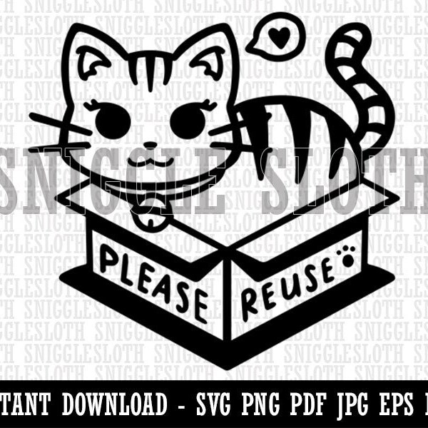 Please Reuse Recycle Cat Sitting in Box Clipart Instant Digital Download SVG EPS PNG pdf ai dxf jpg Cut Files Commercial