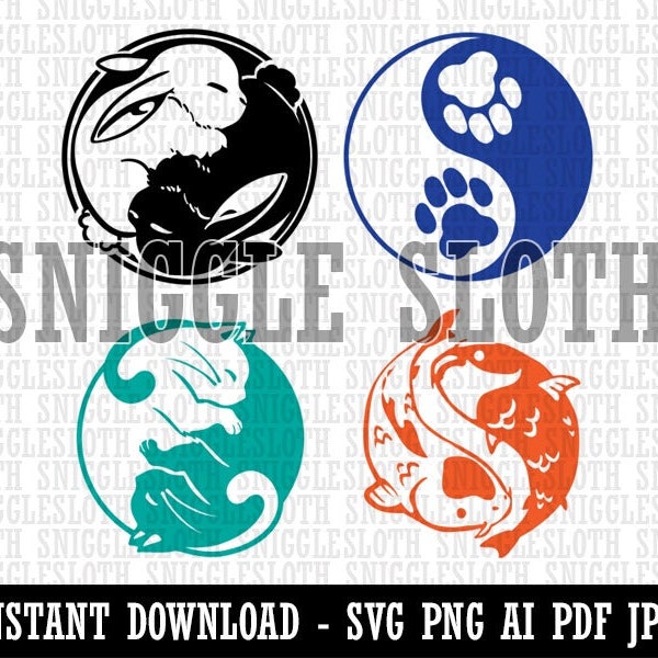 Yin Yang Animals Cats Rabbits Koi Paw Prints Clipart Set Digital Download AI PDF SVG png jpg Cut Files Commercial Use