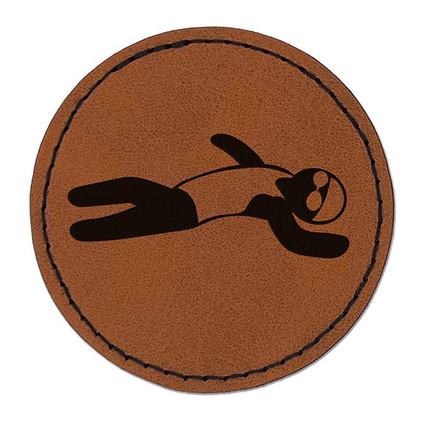 Swimming Swimmer Backstroke Round Iron-On Engraved Faux Leather Patch Applique - 2.5"