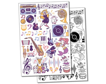 Music Songs Instruments Dance Rock and Roll Temporary Tattoo Water Resistant Fake Body Art Set Collection