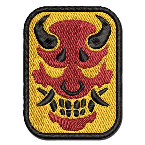 Oni Japanese Demon Mask Multi-Color Embroidered Iron-On or Hook & Loop Patch Applique