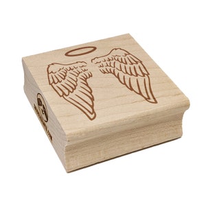 Folded Angel Wings with Halo Feathers Square Rubber Stamp for Stamping Crafting