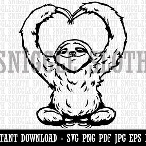 Happy Sloth Making Heart Arms Clipart Instant Digital Download SVG EPS PNG pdf ai dxf jpg Cut Files for Commercial Use