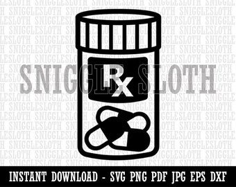 Prescription Pill Bottle Medicine Clipart Instant Digital Download SVG EPS PNG pdf ai dxf jpg Cut Files Commercial Use