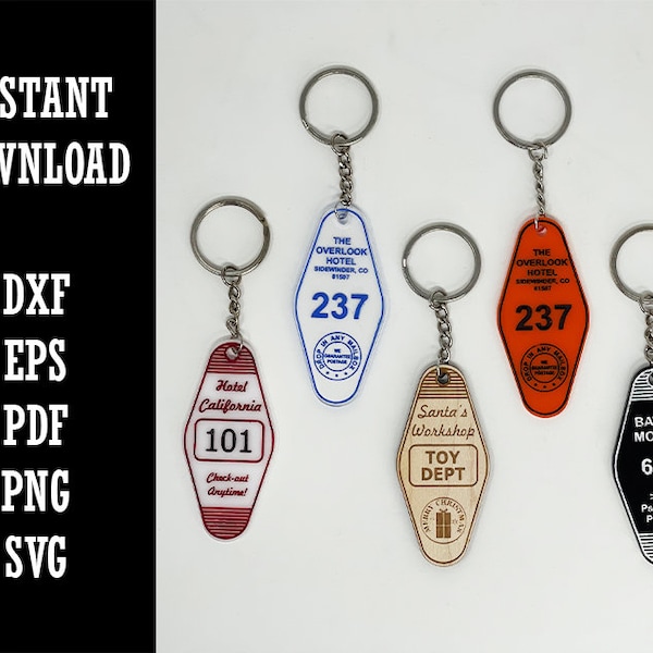 Motel Hotel Classic Retro Vintage Keychain Designs Digital Instant Download Templates SVG EPS DXF pdf png File for Laser or Cricut