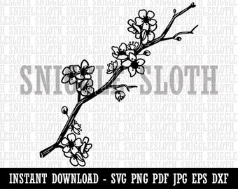 Cherry Blossom Flowers Tree Branch Clipart Instant Digital Download SVG EPS PNG pdf ai dxf jpg Cut Files Commercial Use