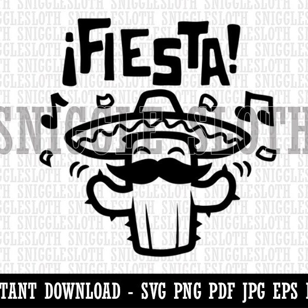 Fiesta Party Cactus met Sombrero Clipart Instant Digital Download SVG EPS PNG pdf ai dxf jpg Cut Files Commercieel gebruik