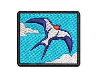 Barn Swallow Bird in Flight Multi-Color Embroidered Iron-On or Hook & Loop Patch Applique