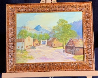 Original, Signed, C. Mears, Oil Painting of a Frontier Village in the 1950s