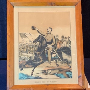 Hand tinted, Lithograph, Civil War Era, General McClellan and Staff