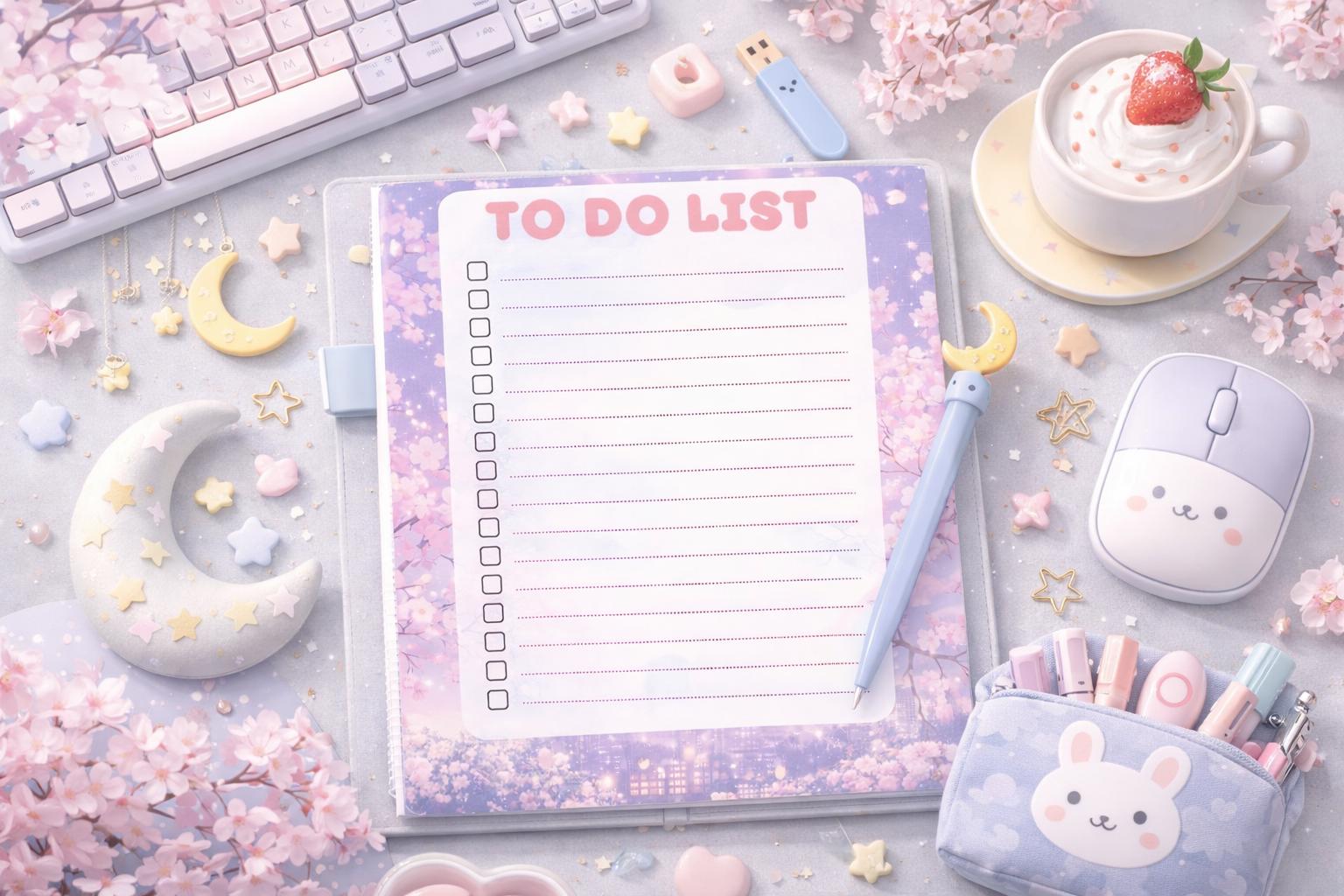 Sakura Moon to Do List Printable | Kawaii Cherry Blossom Planner Sheet ...