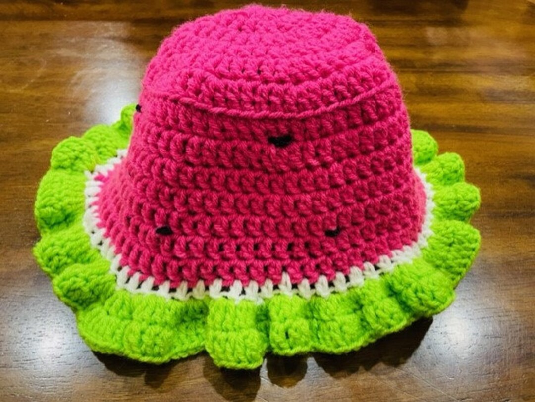 Watermelon Bucket Hat, Crochet Watermelon Hat, Women's Bucket Hat