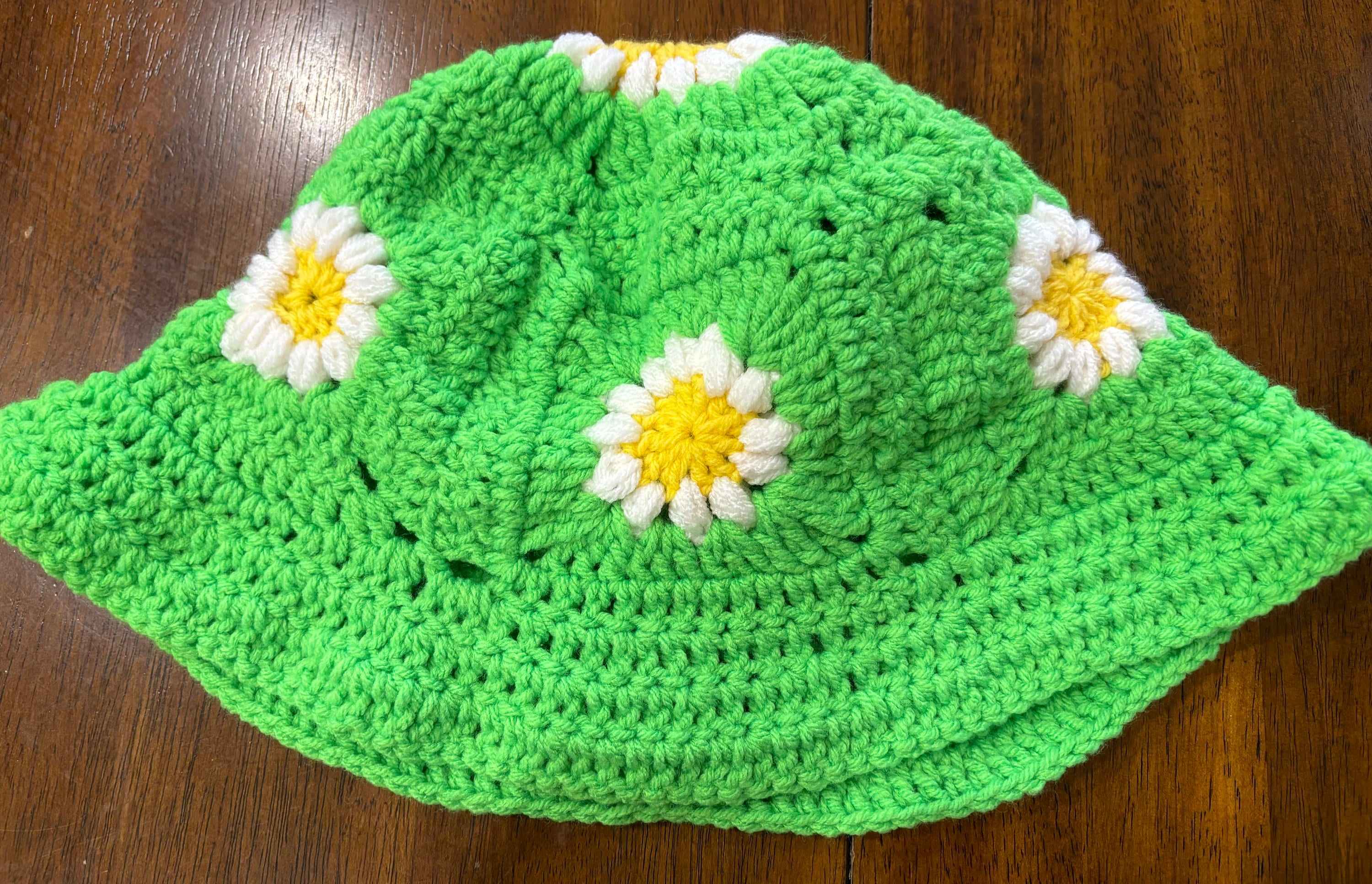 Oddly Hooked Artisan Made Crochet Hat Daisy Granny Square Green Yellow Festival Green Crochet daisy bandana Brandy Melville | Mercari main image 4