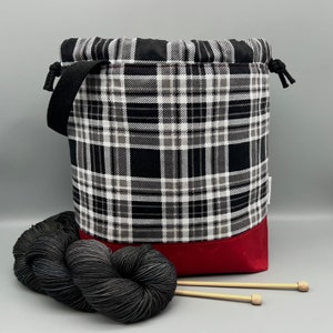 Winter Plaid Project Bags| Large Drawstring Project Bag| Knitting Bags| Crochet Bags| Gifts for Knitters