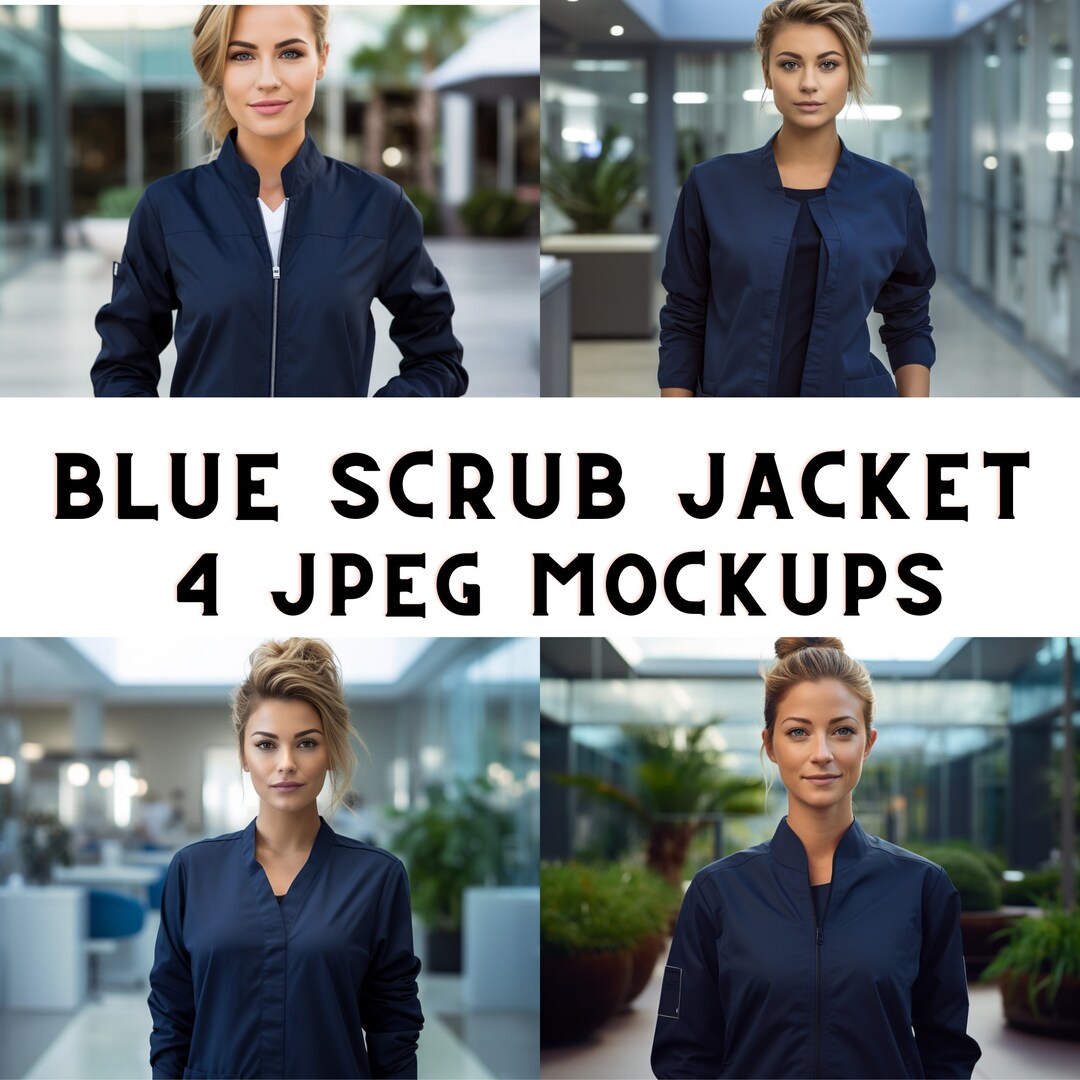 Navy Blue Scrub Jacket Mockup Bundle Navy Blue Scrubs Medical Jacket Uniform Jacket Scrubs