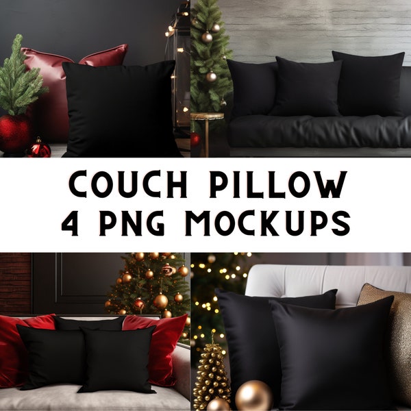 Black Christmas Themed Couch Pillow Mock-up Bundle | Pillow Mock-up | Black Pillows | Christmas Pillows