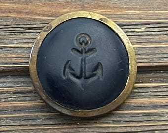 Vintage Celluloid and Metal Anchor Button; Antique  Nautical Button