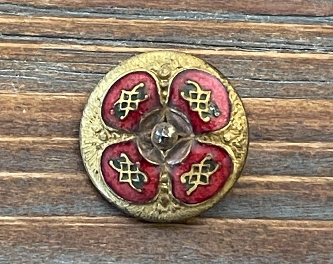 Antique Champleve Enamel on Gilt Brass Button; Cut Steel Inset; Art ...