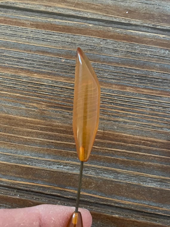 Vintage Butterscotch Lucite Hatpin; Art Deco Double Ended Lucite Coat Pin; Antique Screw on Clear Lucite Stick Pin View 5