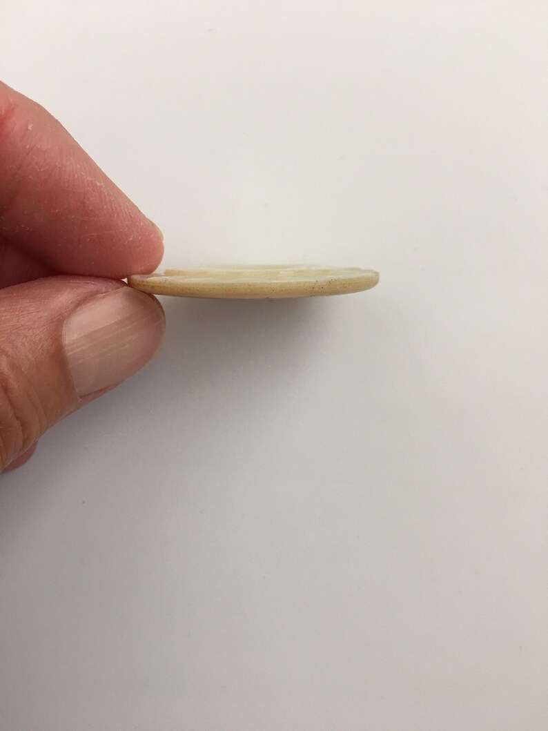 Beautifully Carved Mother of Pearl Button; Iridescent White Pearl; Large Antique Shell Button; 4 Hole Sew Thru