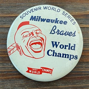 1957 Milwaukee Braves World Champs Pinback; Vintage 1957 Souvenir World Series Pinback; Milwaukee Braves Sports Memorabilia