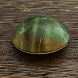 Antique Marbled Celluloid Bubble Top Button - Green and Brown Dome,  Celluloid Back, Brass Shank