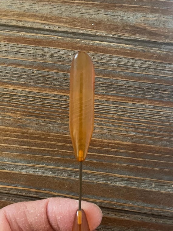 Vintage Butterscotch Lucite Hatpin; Art Deco Double Ended Lucite Coat Pin; Antique Screw on Clear Lucite Stick Pin View 6