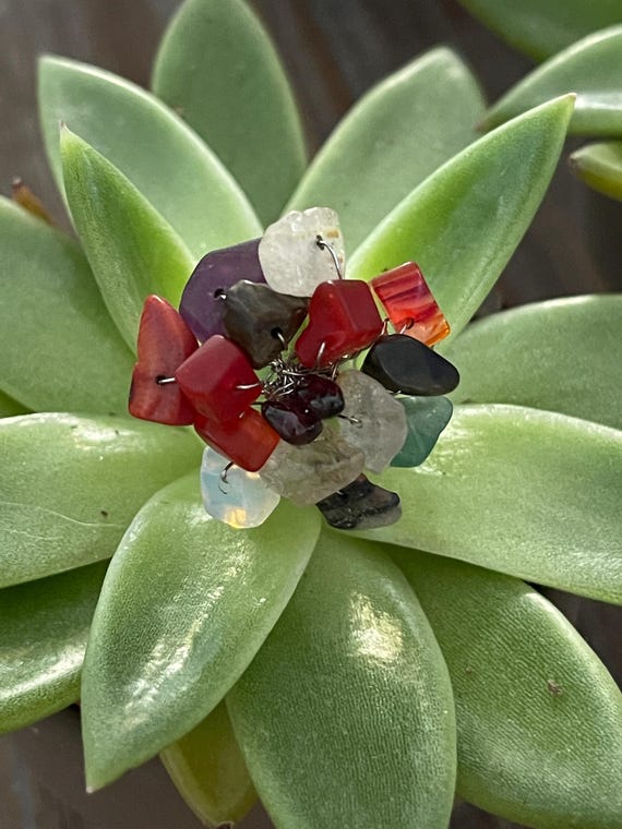 Vintage Multi Gemstone Flower Ring: Adjustable Wi… - image 2