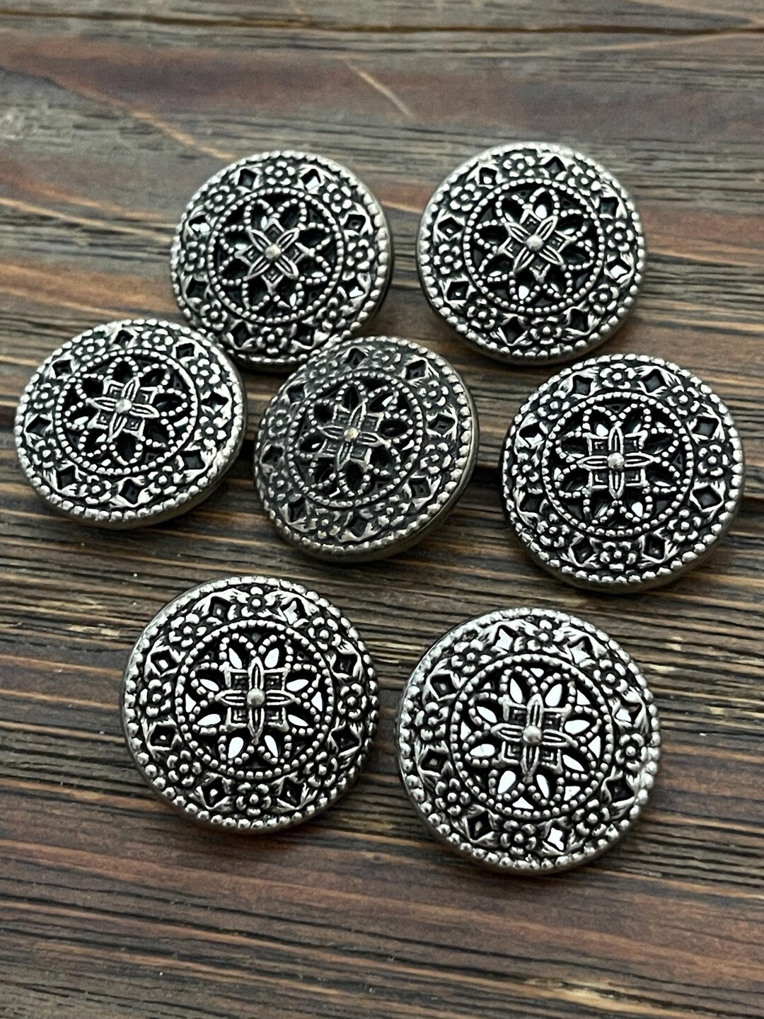 Vintage Mirror Back Buttons With Flower Design; Silver Metal Twinkle ...