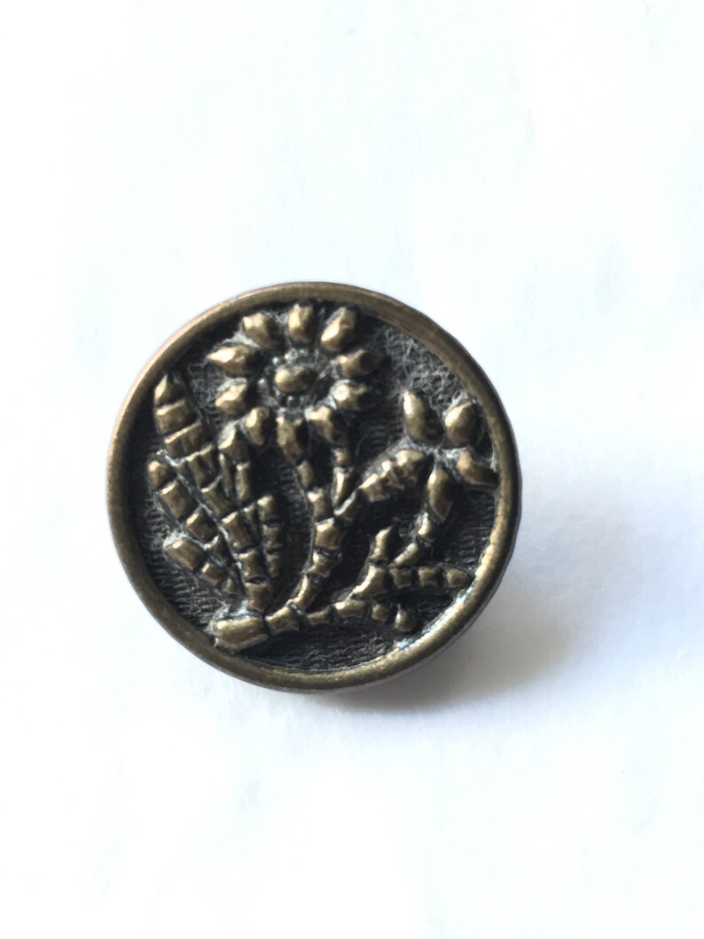 Bronze and Gold Flower Button Flower Design Victorian Stamped Brass Button