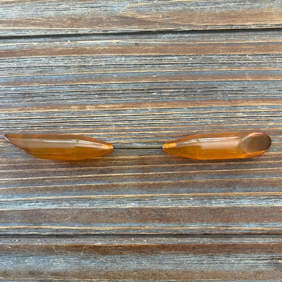 Vintage Butterscotch Lucite Hatpin; Art Deco Double Ended Lucite Coat Pin; Antique Screw on Clear Lucite Stick Pin View 2