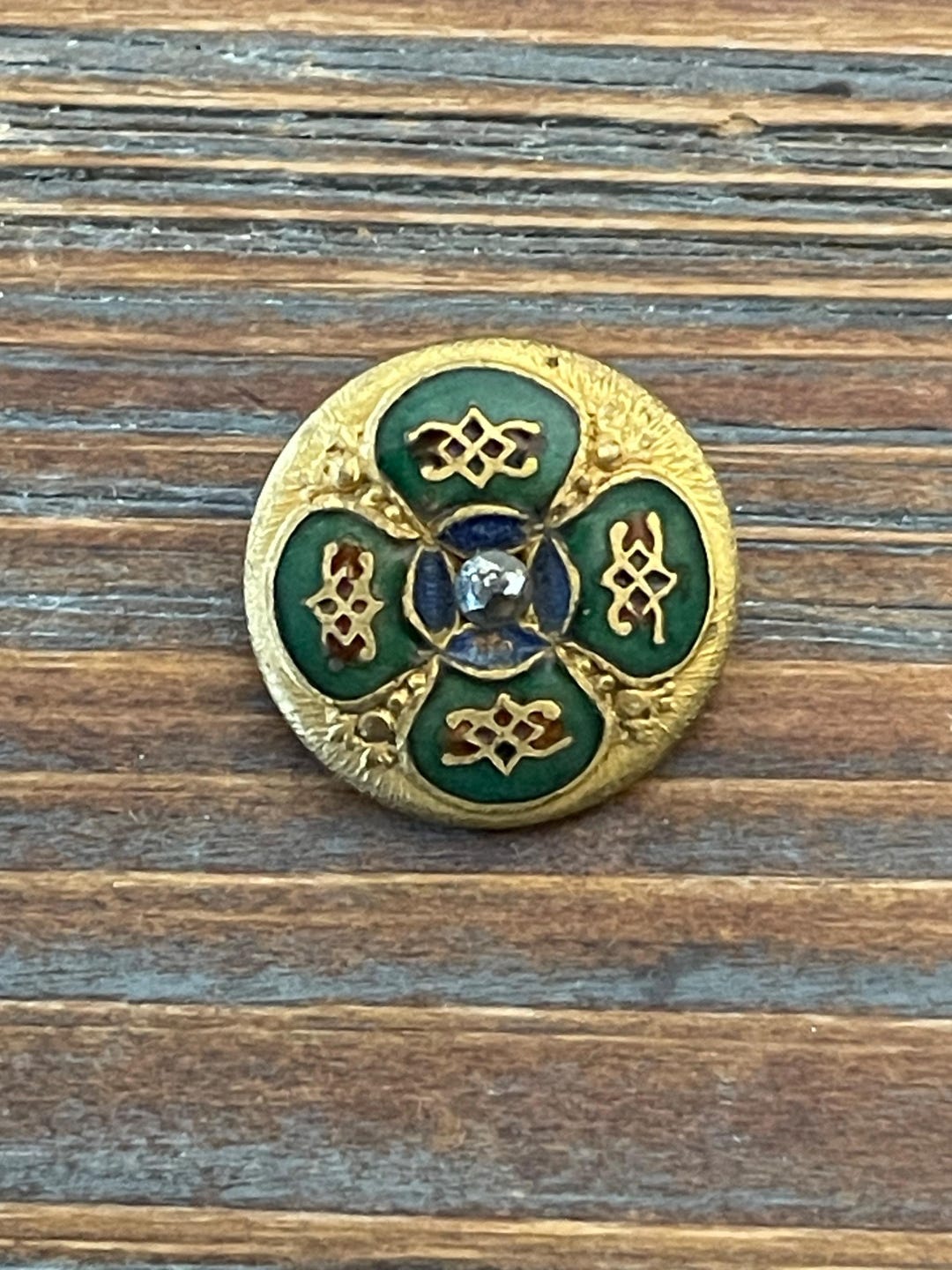 Antique Champleve Enamel Button: Art Nouveau Flower, Cut Steel Center ...