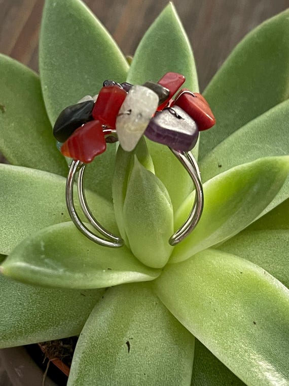 Vintage Multi Gemstone Flower Ring: Adjustable Wi… - image 3