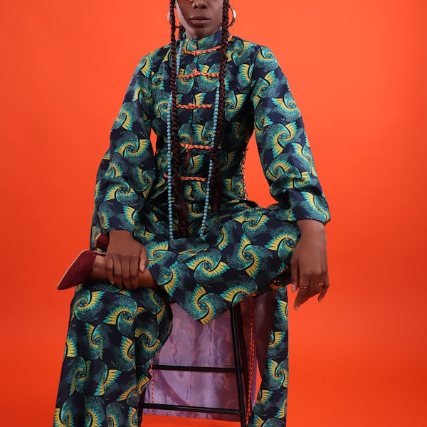 Robe style Qing en wax/ African Print/Créatrice Africano française / Green Queen