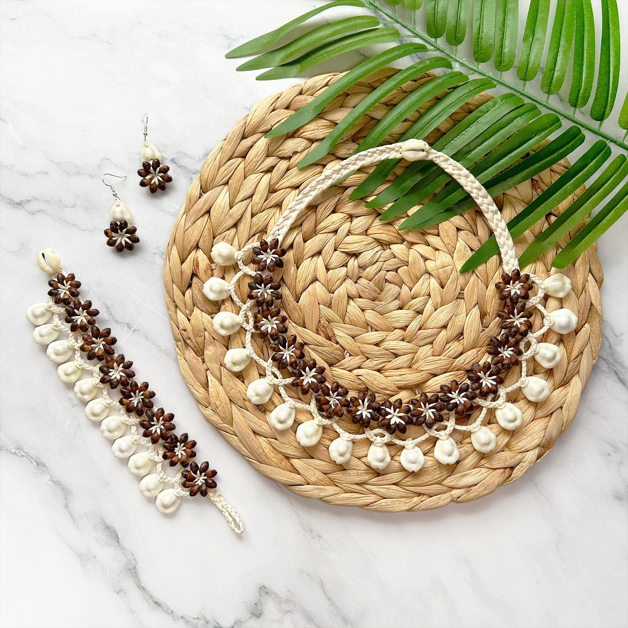 Necklace, Bracelet & Earrings Set - Marshallese Jewelry 