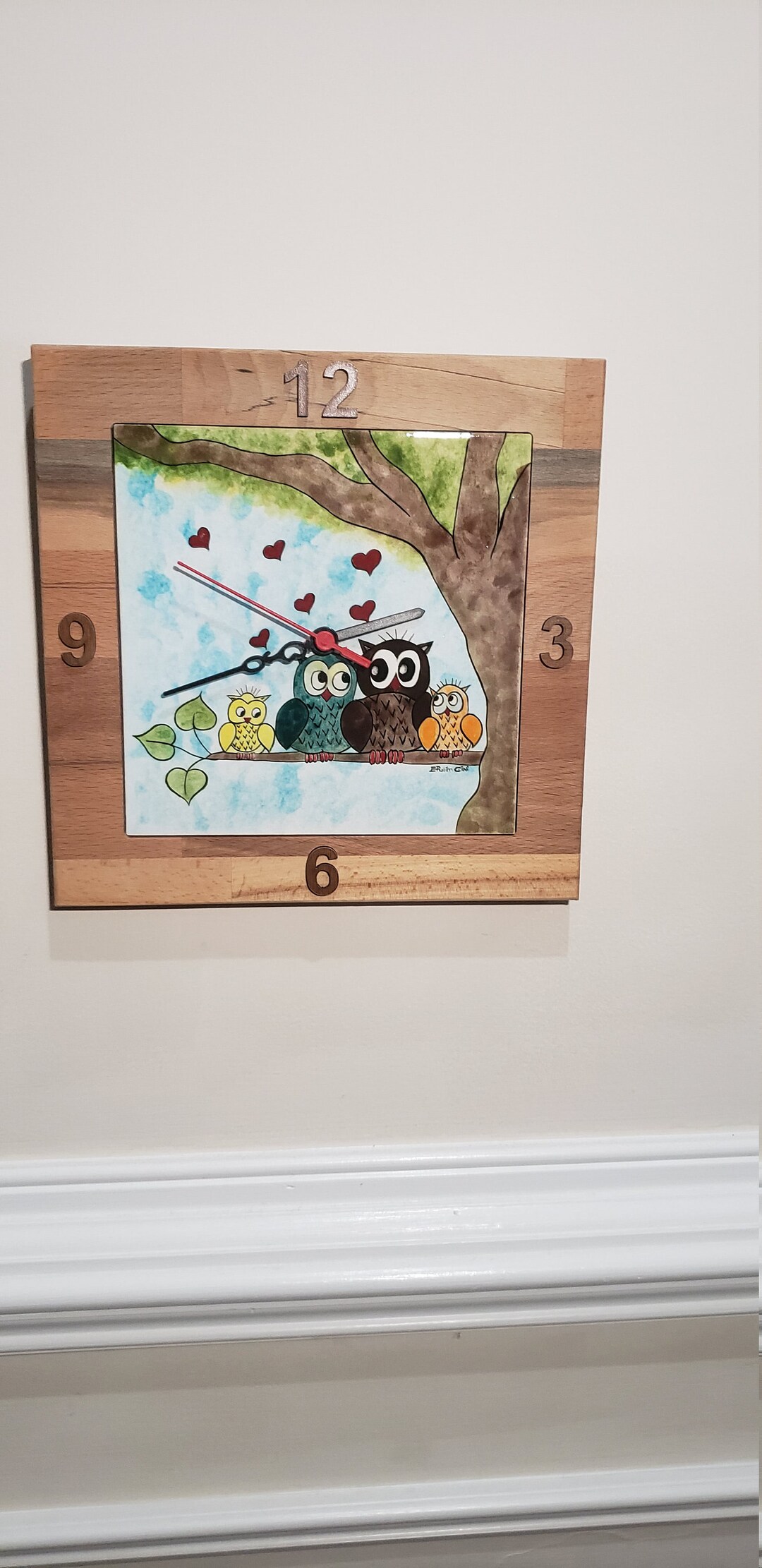 Handpainted Owl Design Turkish Ceramic Tile Wall Clock With Etsy