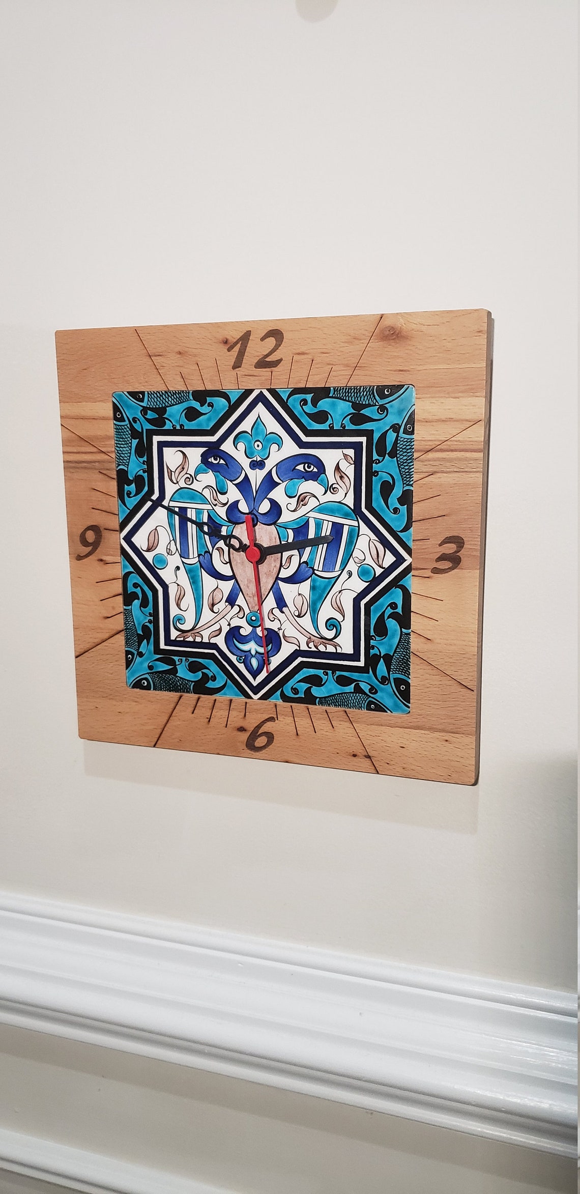 Handpainted Turkish Ceramic Tile Wall Clock With Decorative Etsy