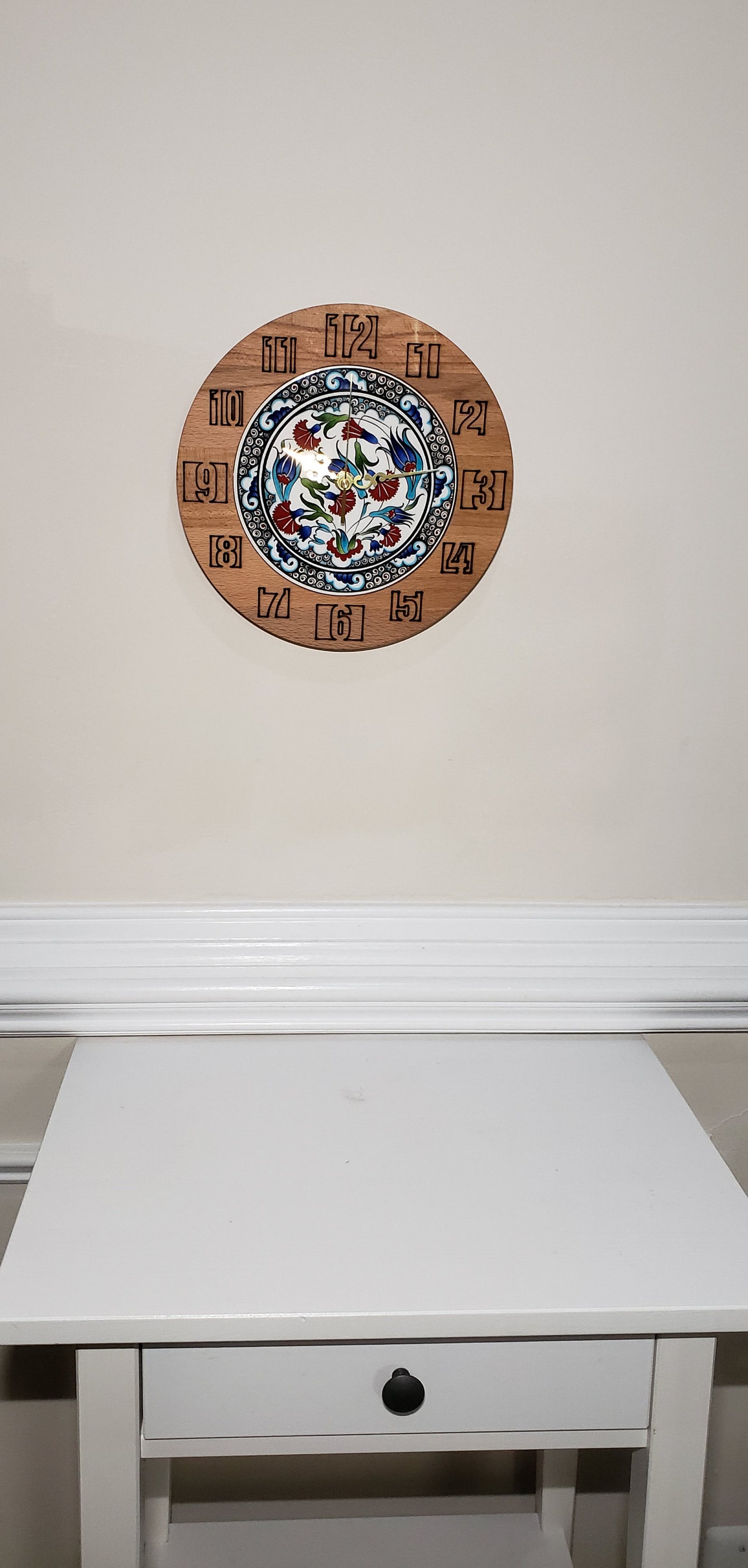 Handpainted Turkish Ceramic Tile Wall Clock With Decorative Etsy Canada